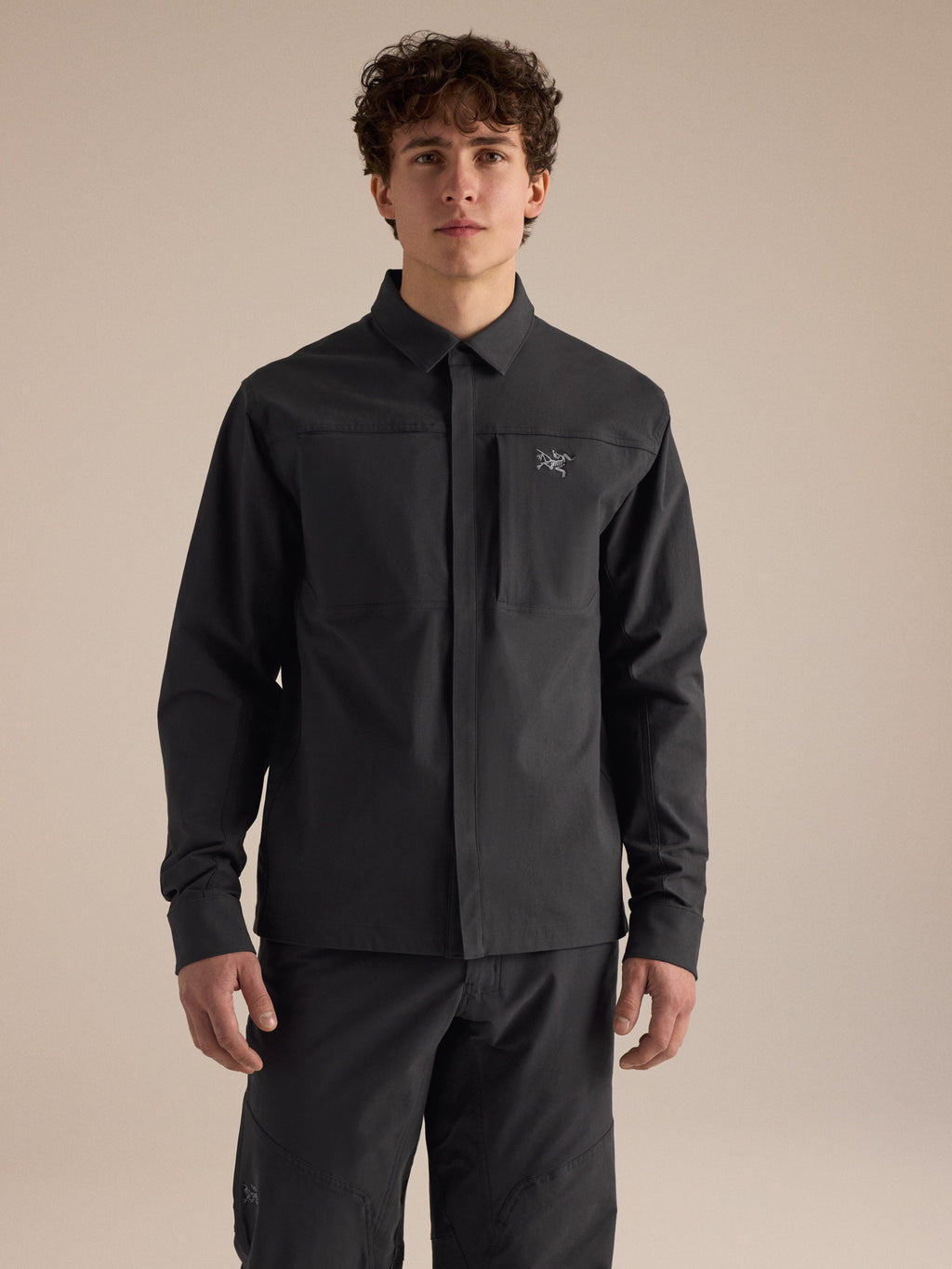 Cronin Cotton Overshirt Black Front View