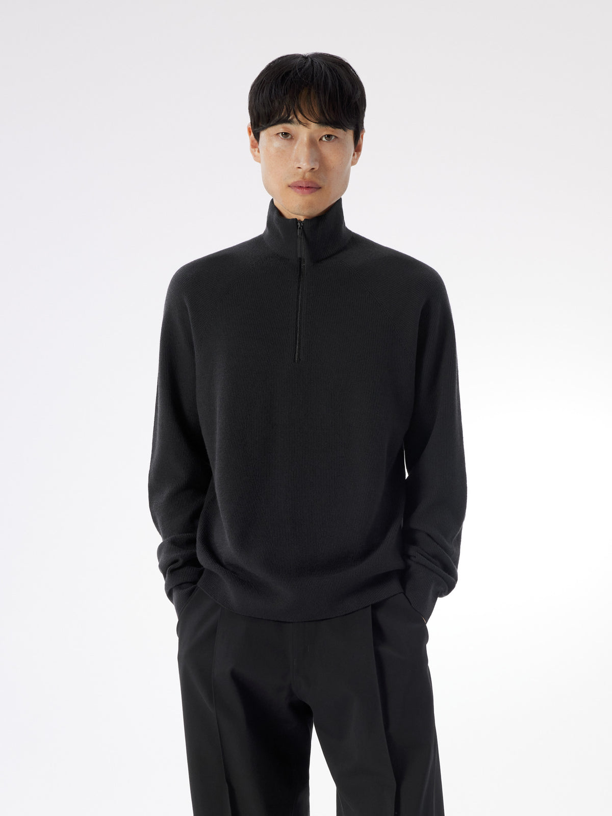 Conic Wool Half Zip Neck Black Front View