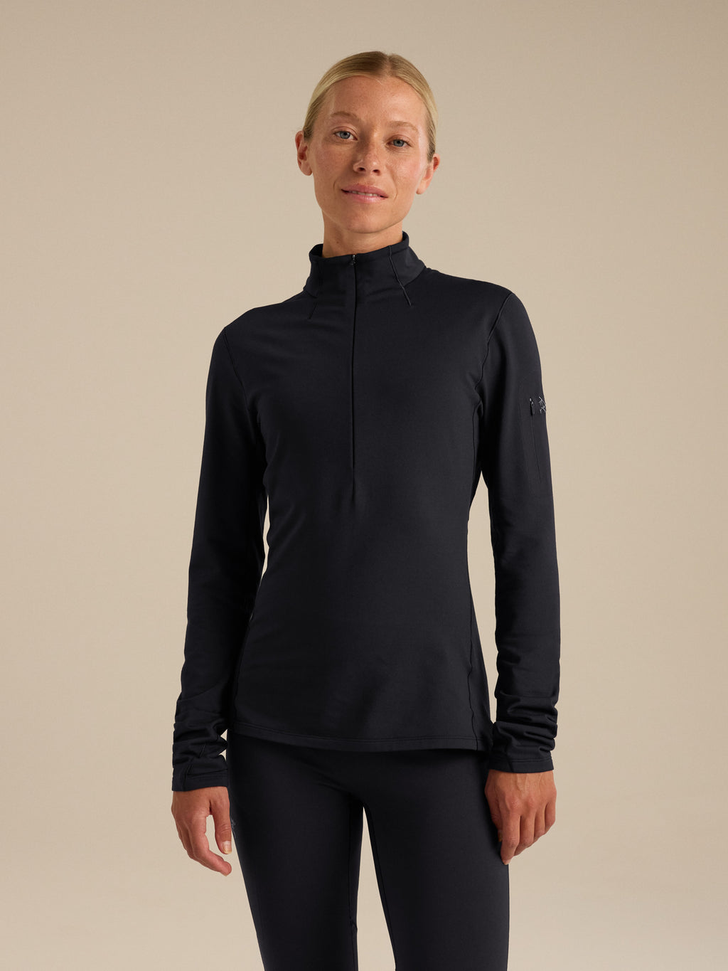 Rho Zip Neck Women's Black Front View