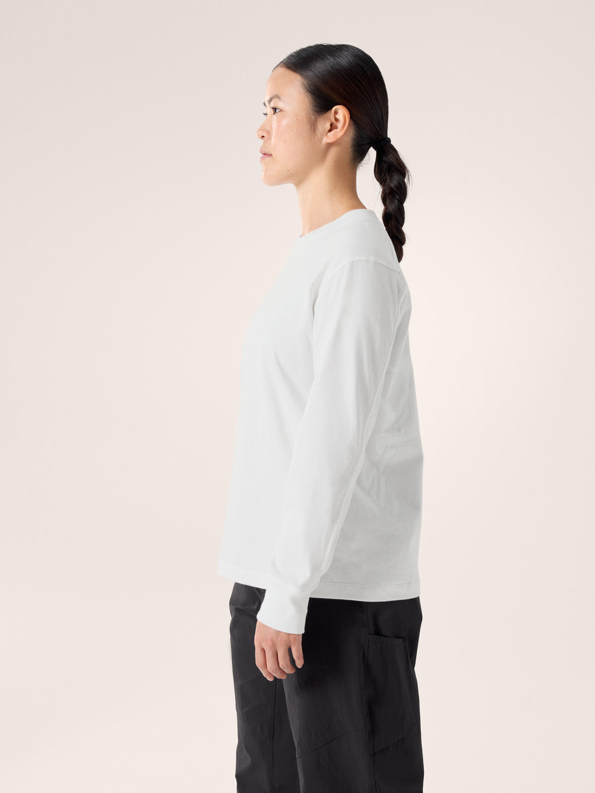 Kragg Cotton Bird Crew Neck Shirt LS Women's White Light / White Side View
