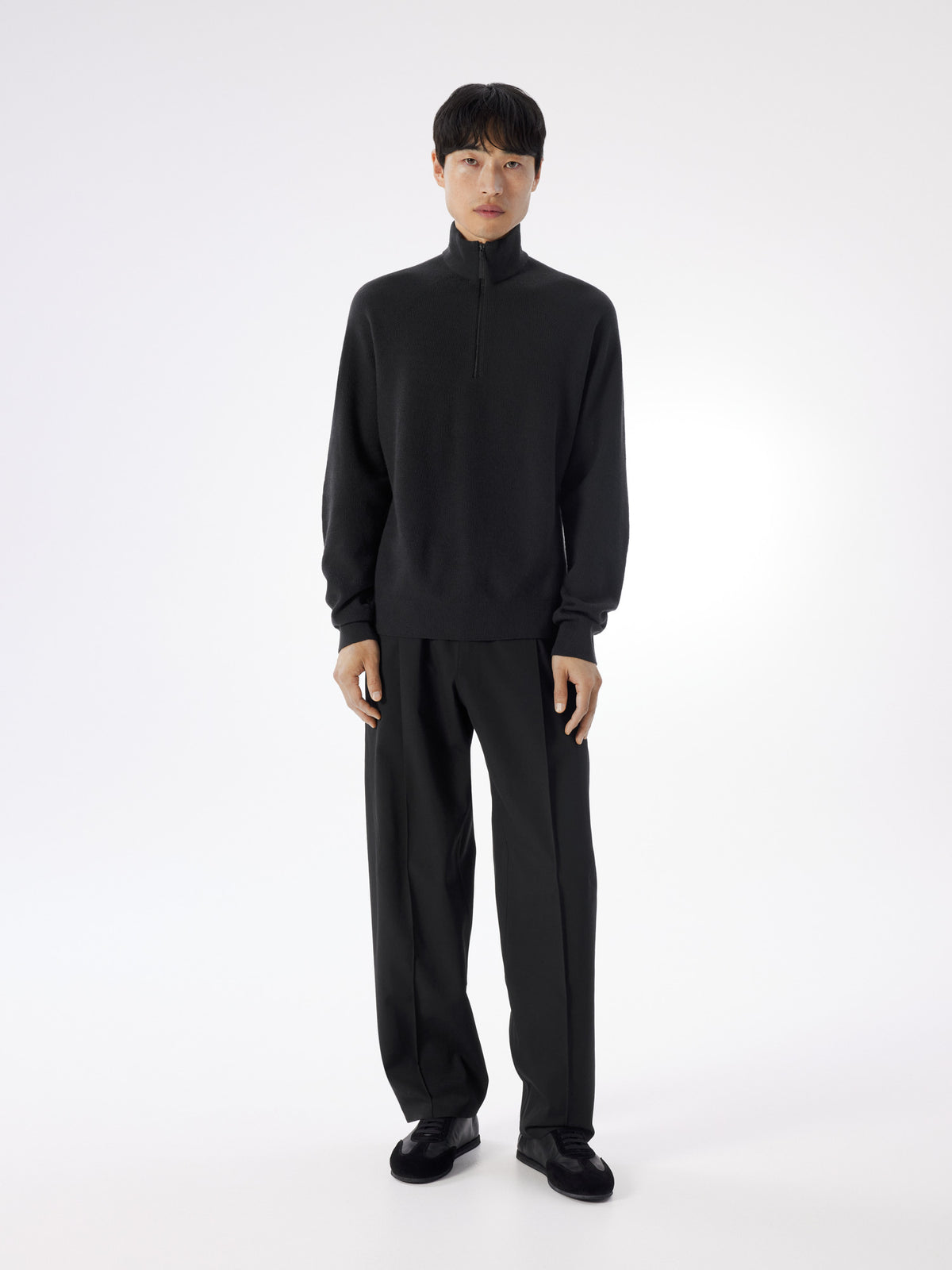 Conic Wool Half Zip Neck Black Full Body