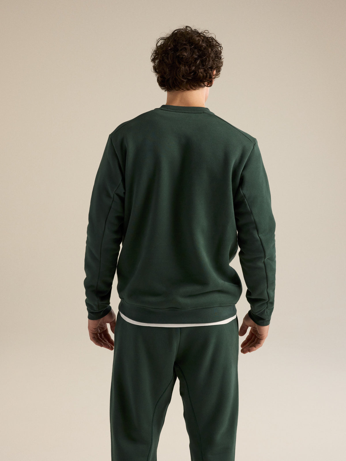 Emblem Fleece Crew Neck Pullover Dark Jade Back View