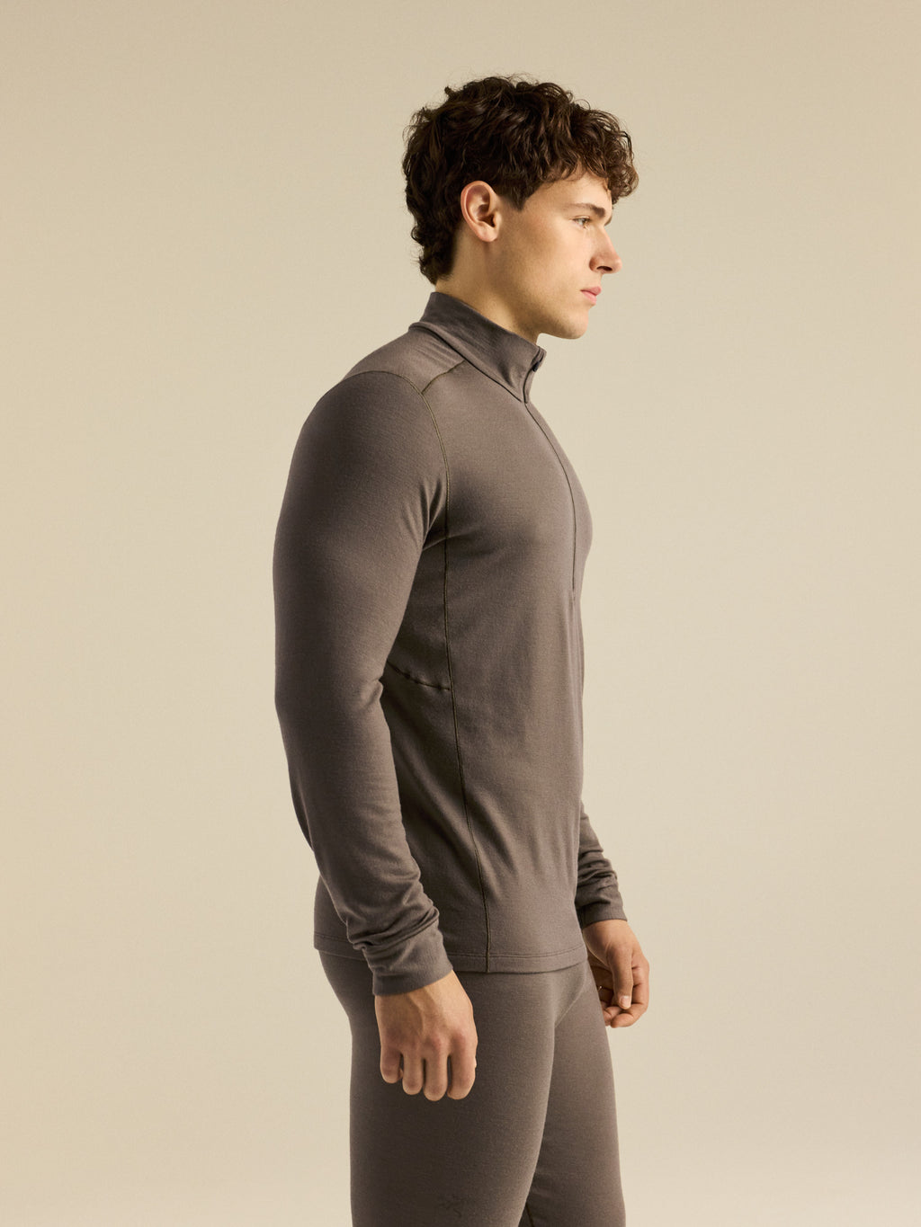 Satoro Merino Wool Zip Neck Mongoose Side View