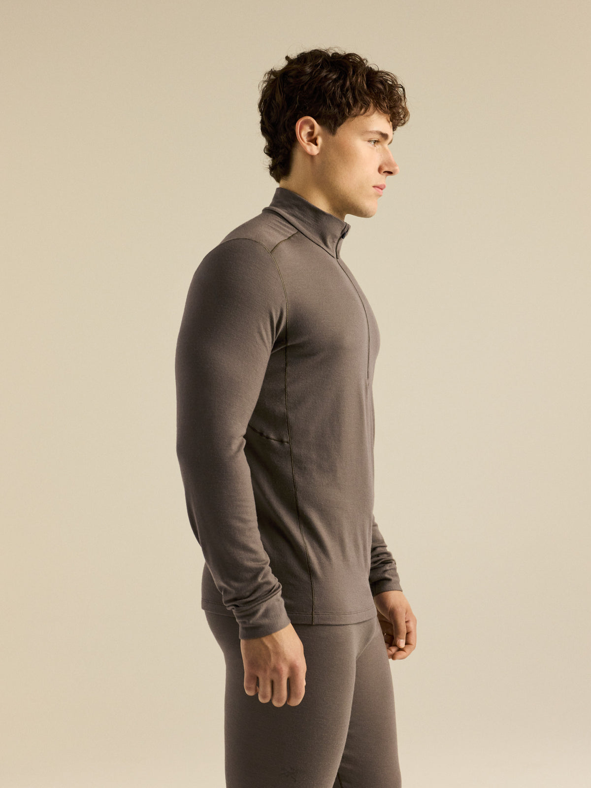 Satoro Merino Wool Zip Neck Mongoose Side View