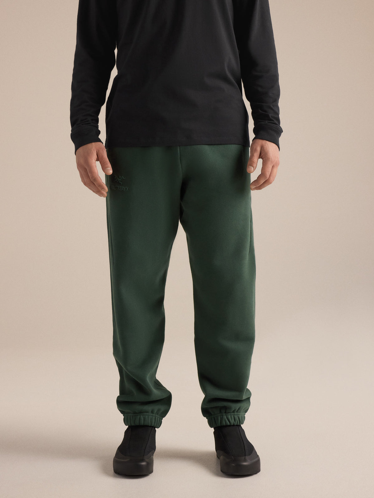 Emblem Fleece Jogger Dark Jade Front View
