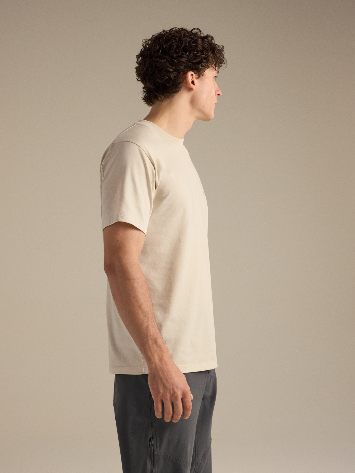 Kragg SL Cotton Bird Word Shirt SS Sea Salt / Mongoose Side View