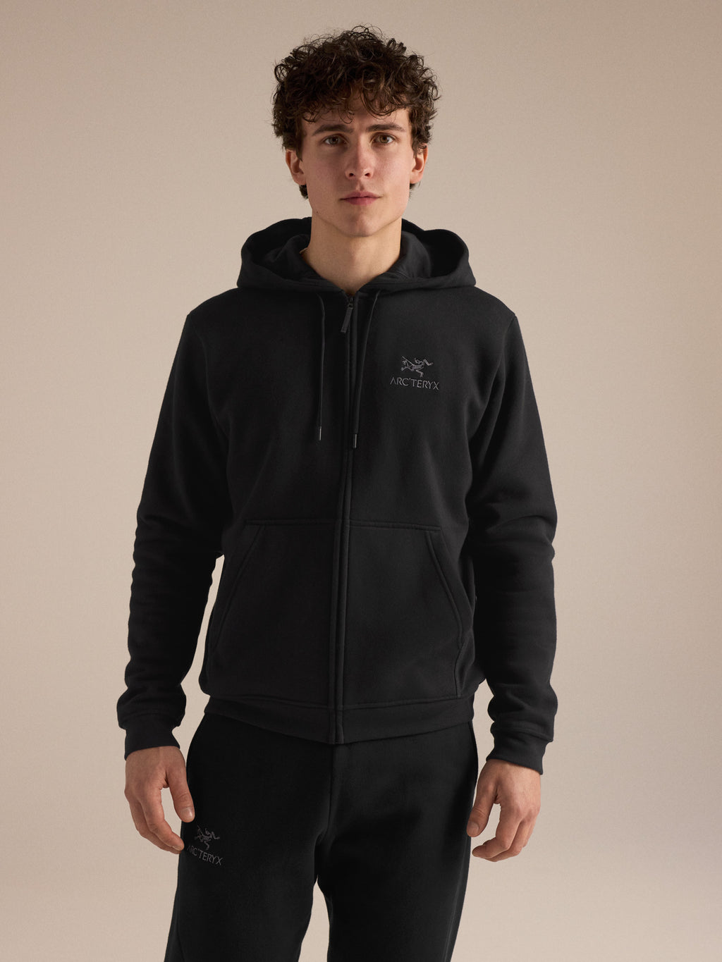 Emblem Fleece Full Zip Hoody Black Front View