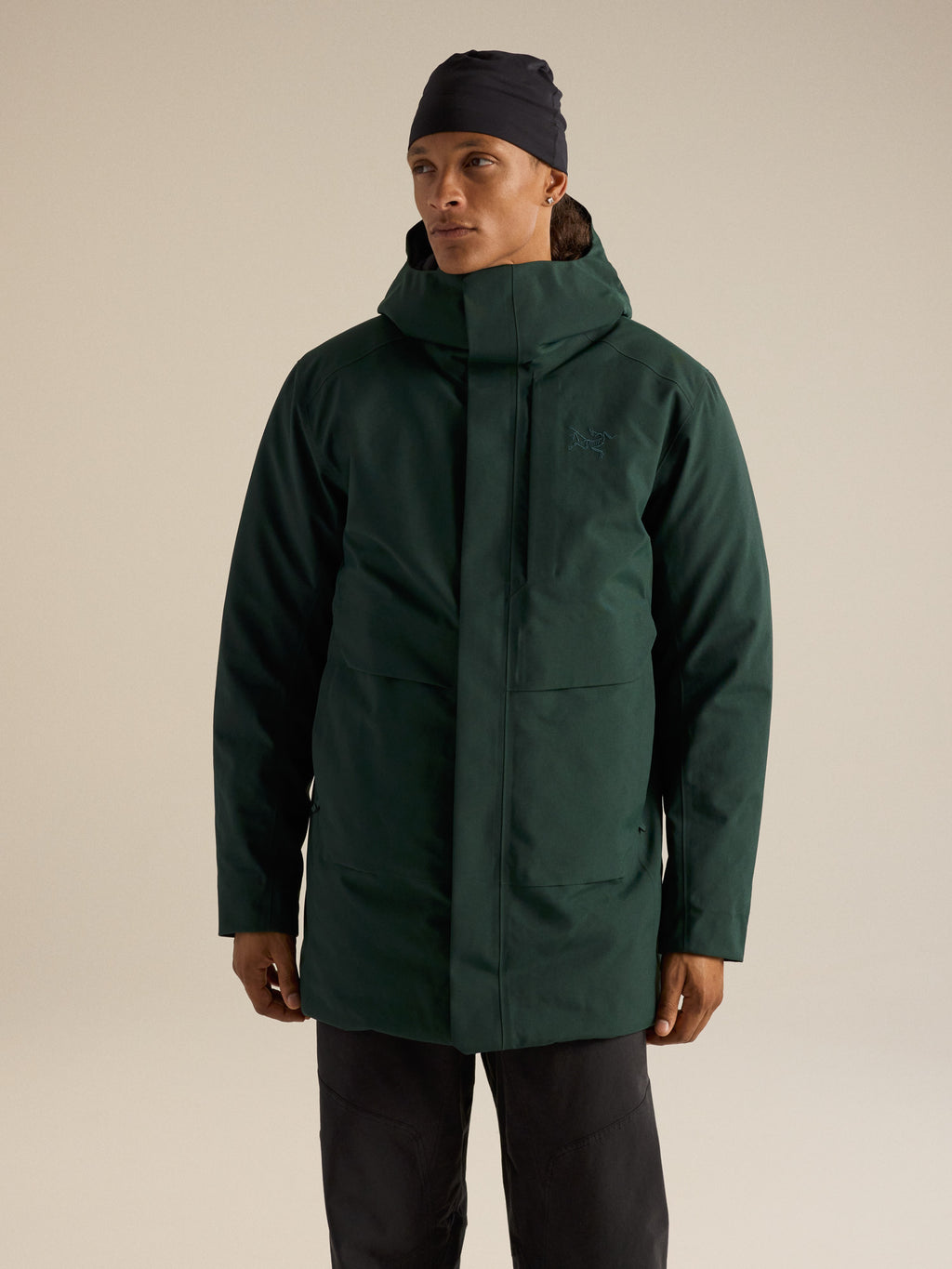 Therme Down Parka Dark Jade Front View