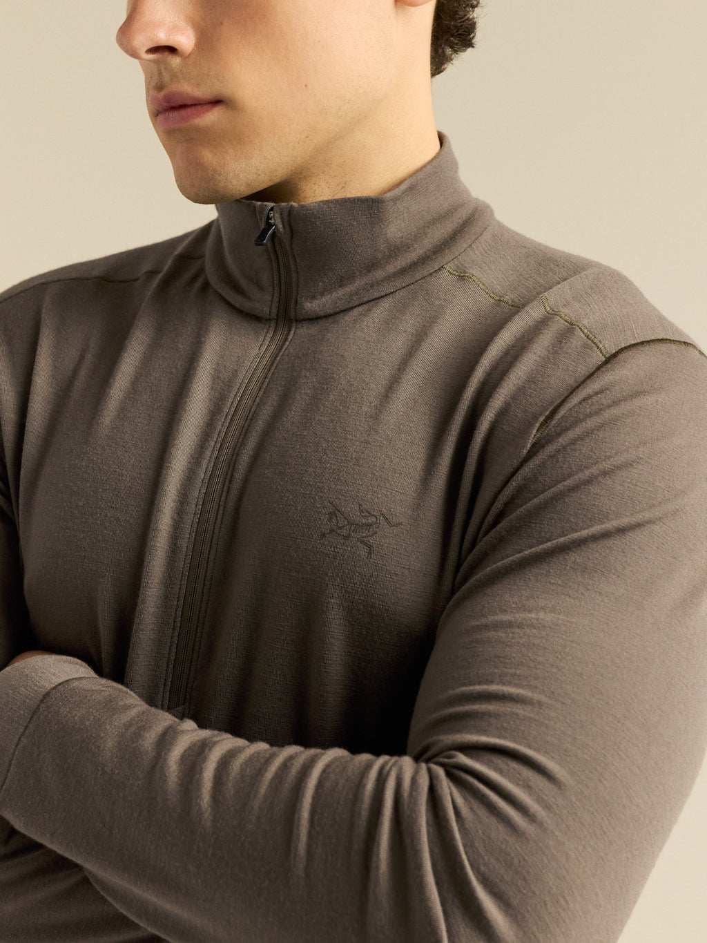 Satoro Merino Wool Zip Neck Mongoose Fabric Detail