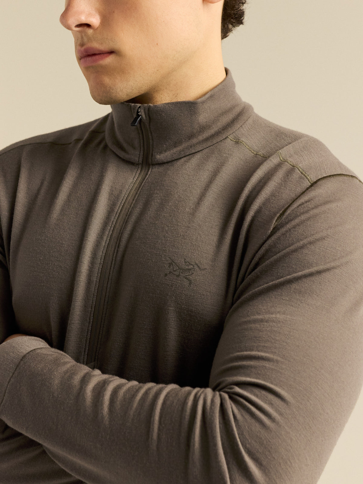 Satoro Merino Wool Zip Neck Mongoose Fabric Detail