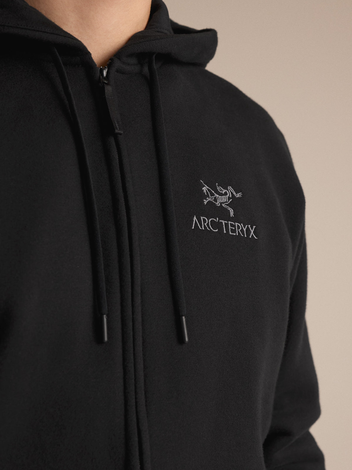 Emblem Fleece Full Zip Hoody Black Fabric Detail