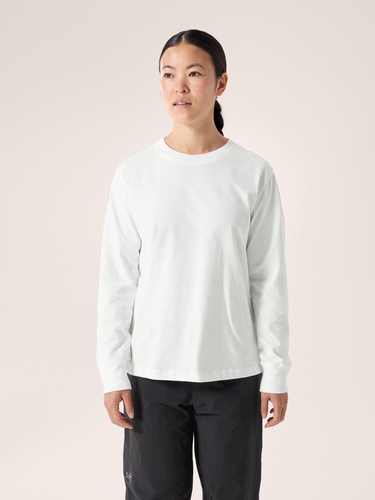 Kragg Cotton Bird Crew Neck Shirt LS Women's White Light / White Front View