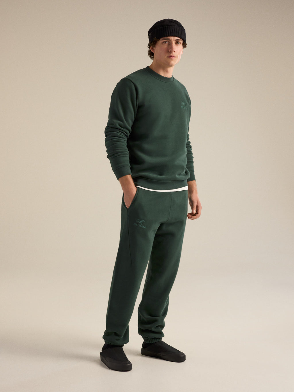 Emblem Fleece Crew Neck Pullover Dark Jade Hover