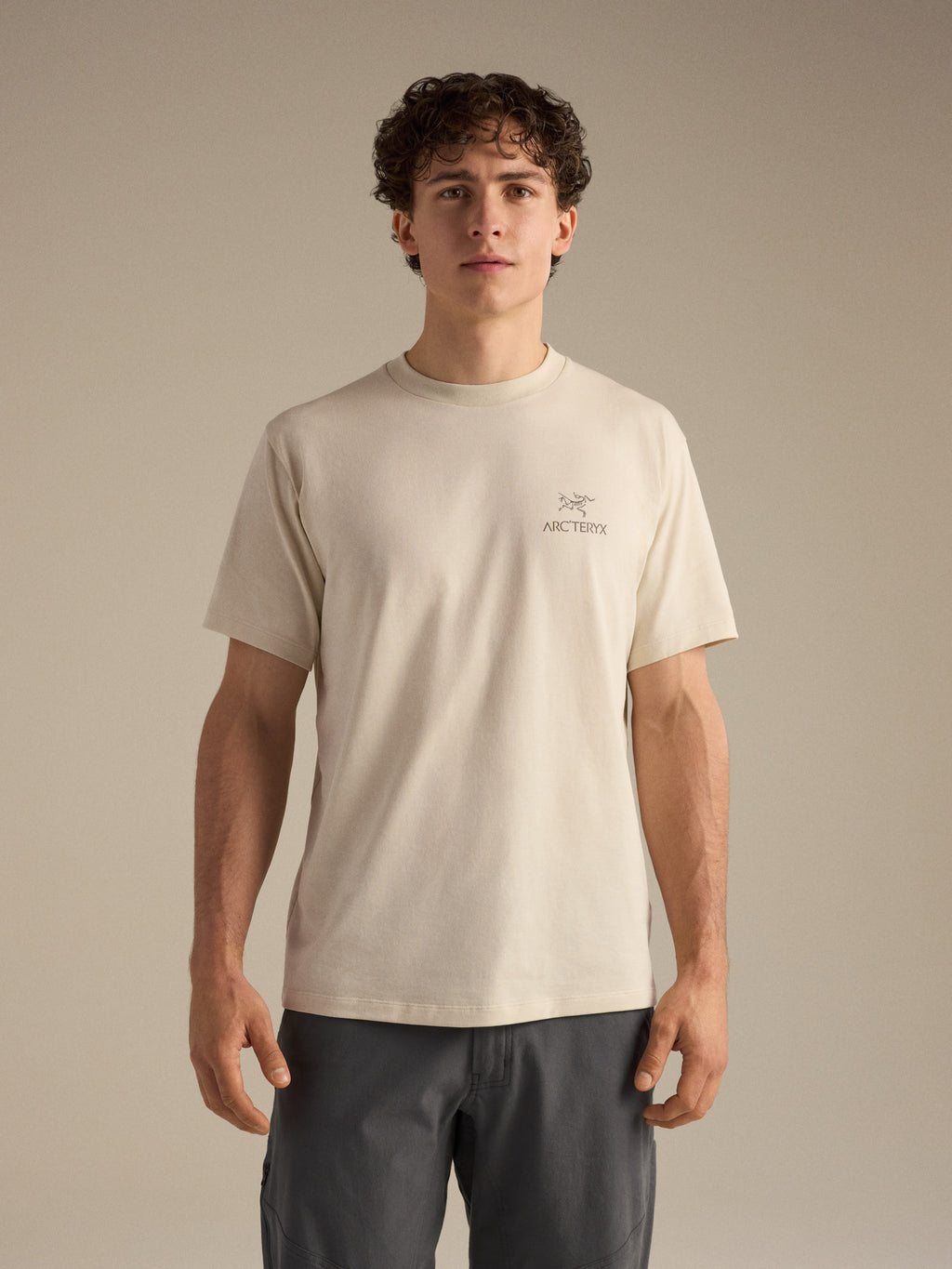 Kragg SL Cotton Bird Word Shirt SS Sea Salt / Mongoose Front View