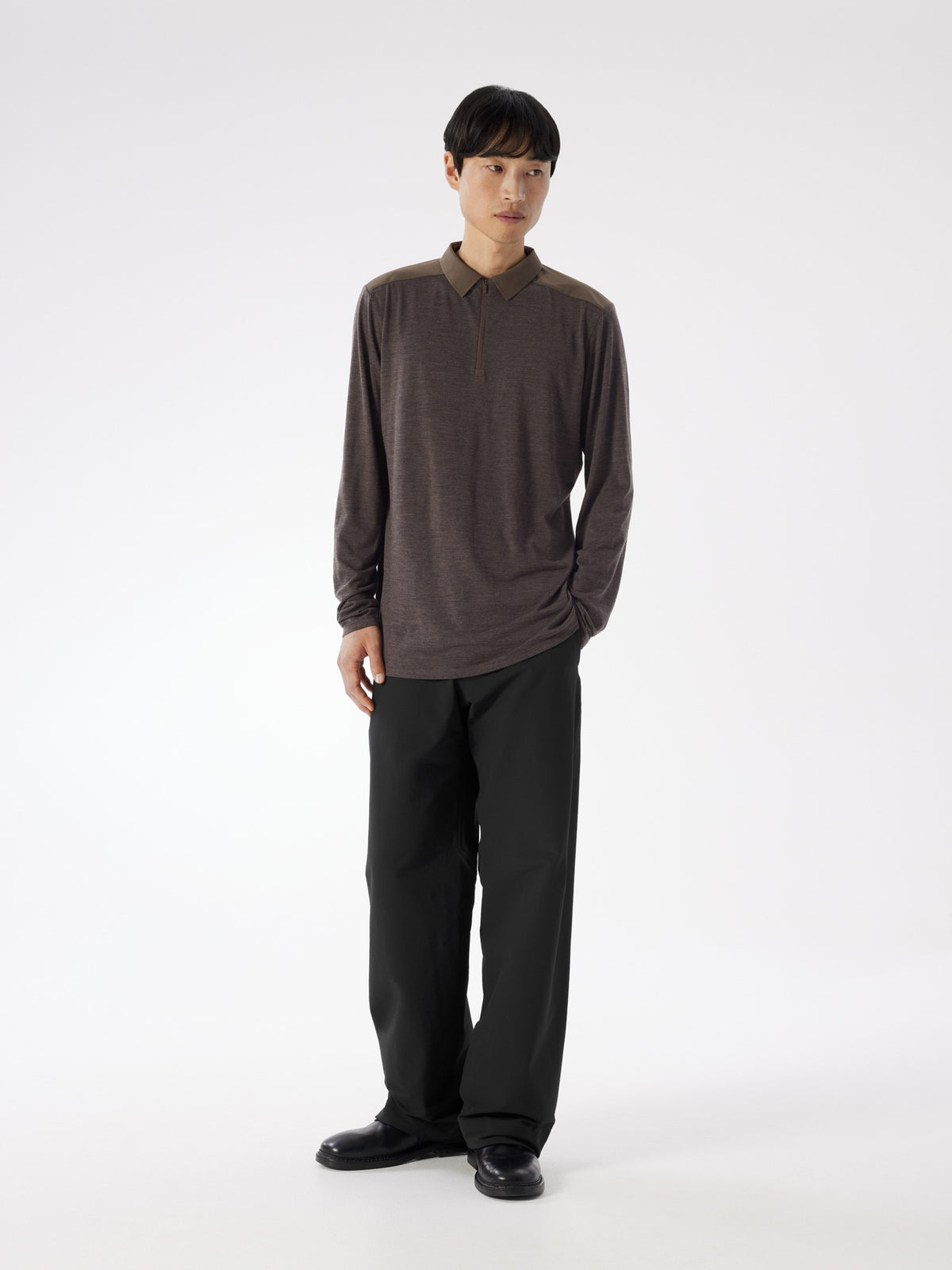 Frame Polo Shirt LS Sable Heather Full Body