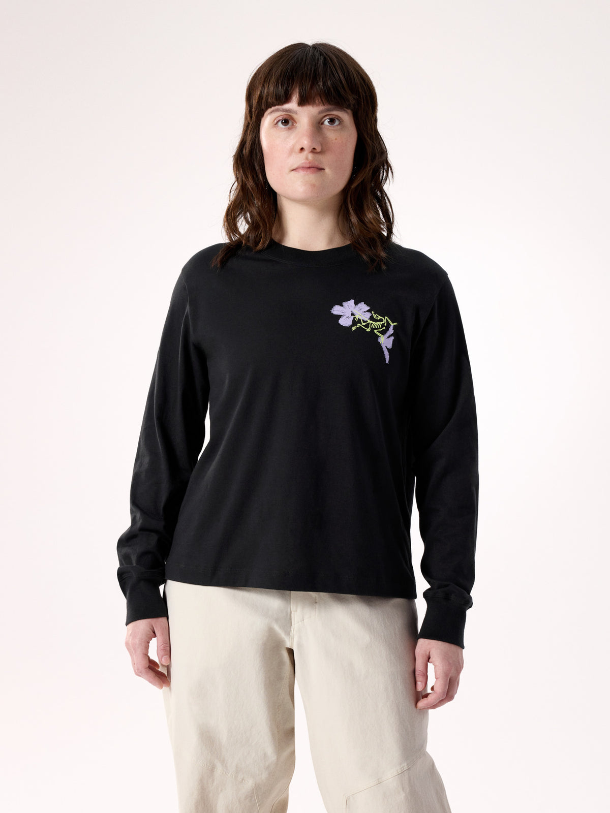 Kragg SL Cotton Bloom Crew Shirt LS Women's Black Front View