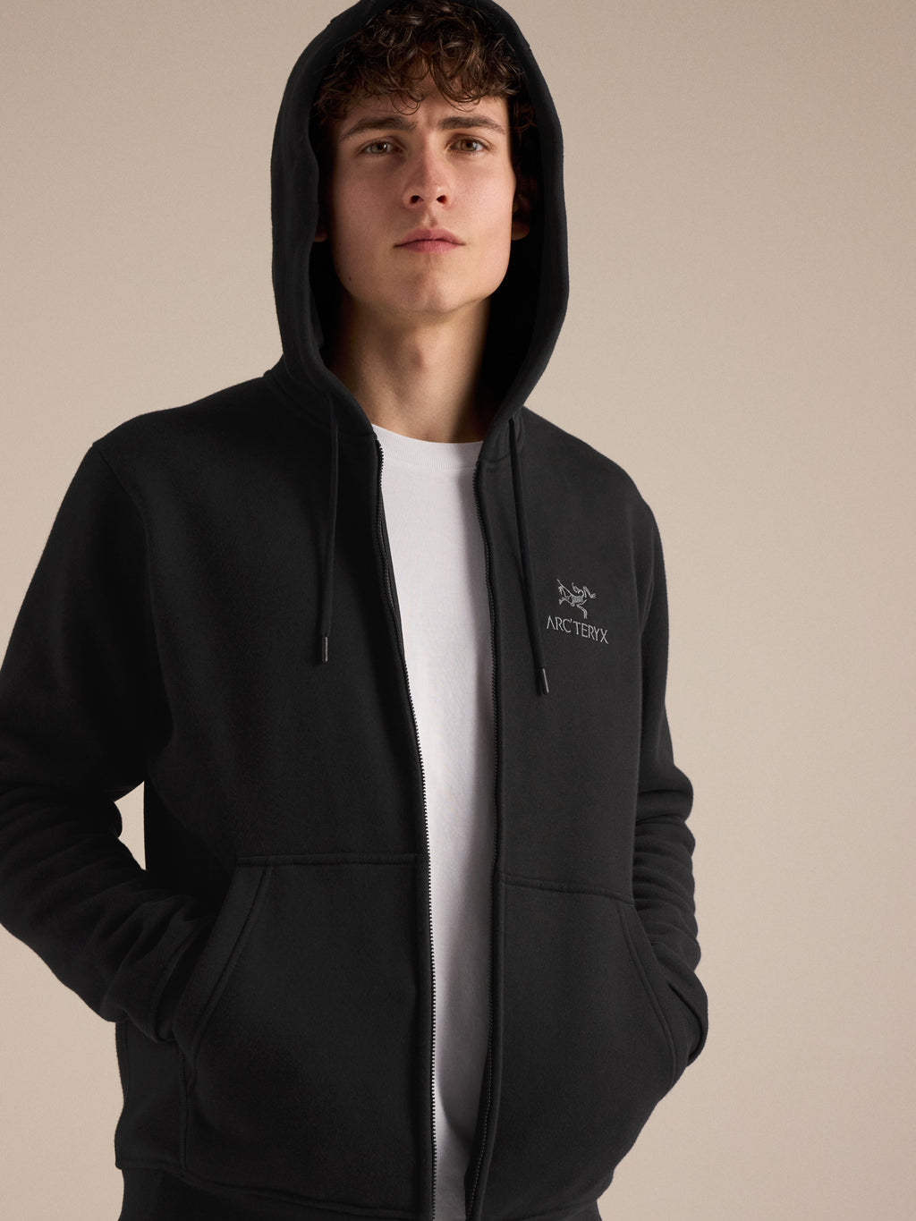 Emblem Fleece Full Zip Hoody Black Detail 1