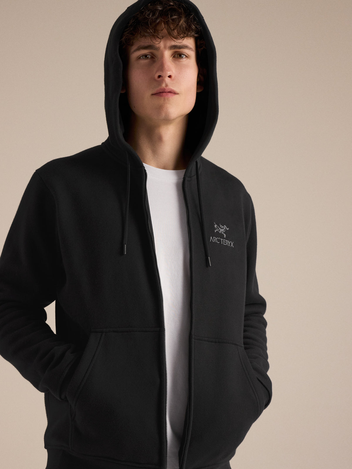 Emblem Fleece Full Zip Hoody Black Detail 1