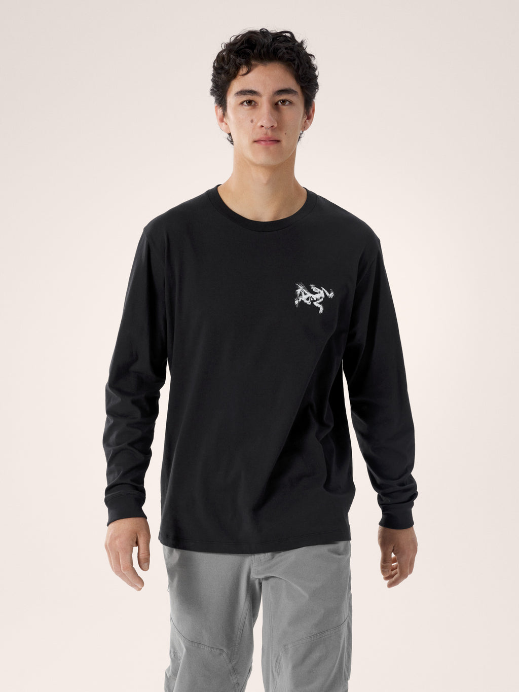 Kragg SL Cotton Bird Tile Shirt LS Black / Arctic Silk Front View
