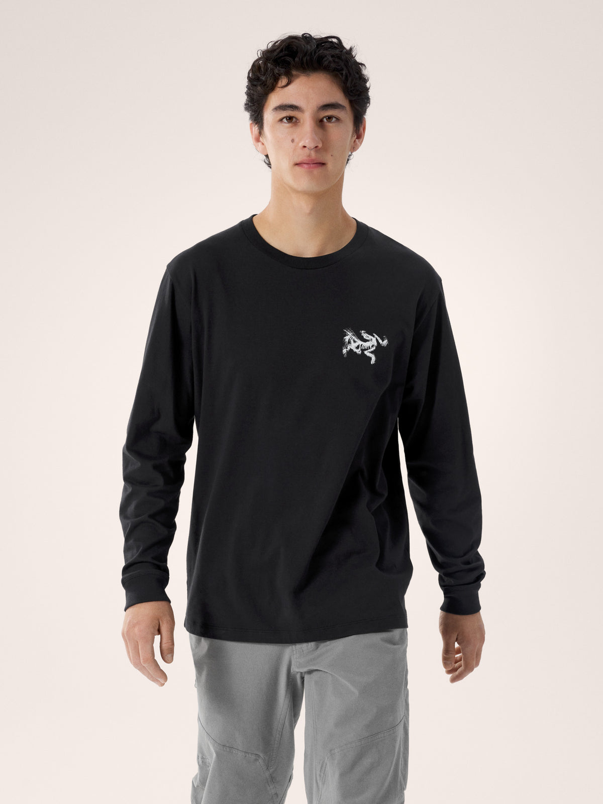 Kragg SL Cotton Bird Tile Shirt LS Black / Arctic Silk Front View