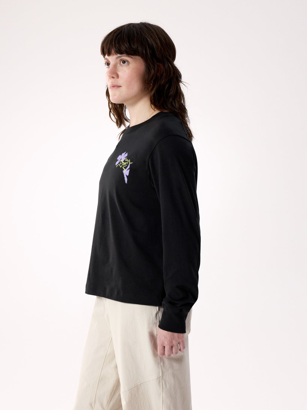 Kragg SL Cotton Bloom Crew Shirt LS Women's Black Side View
