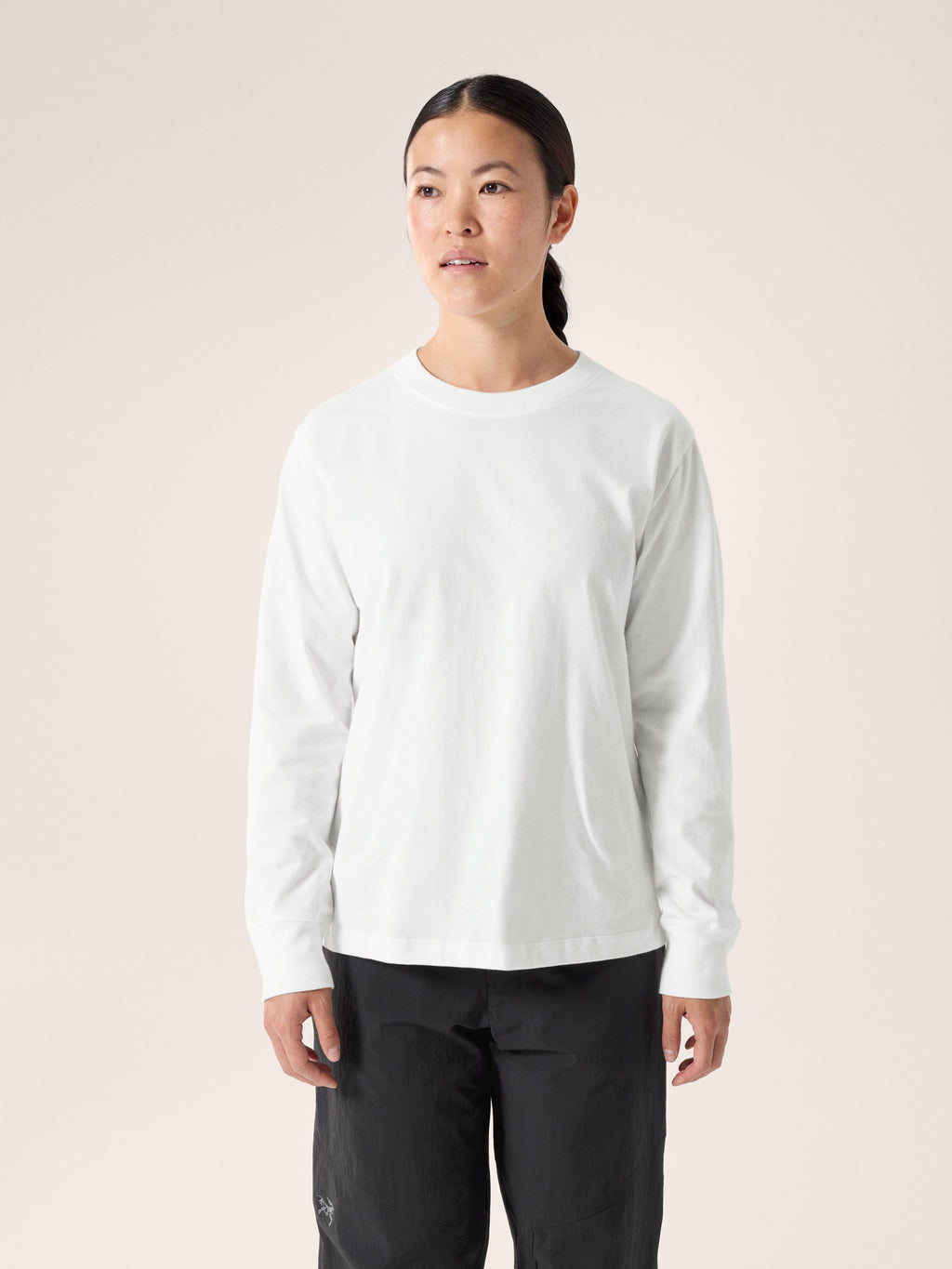 Kragg Cotton Bird Crew Neck Shirt LS Women's White Light / White Front View