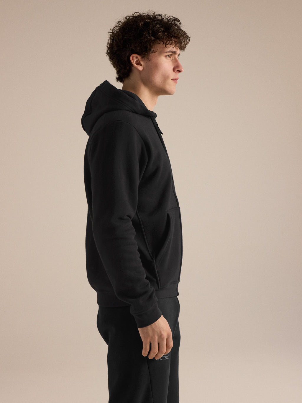 Emblem Fleece Full Zip Hoody Black Side View