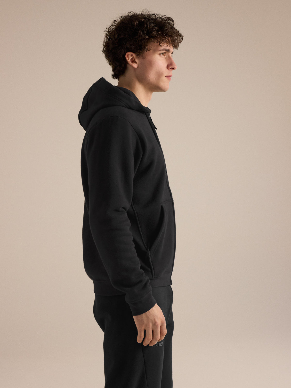 Emblem Fleece Full Zip Hoody Black Side View