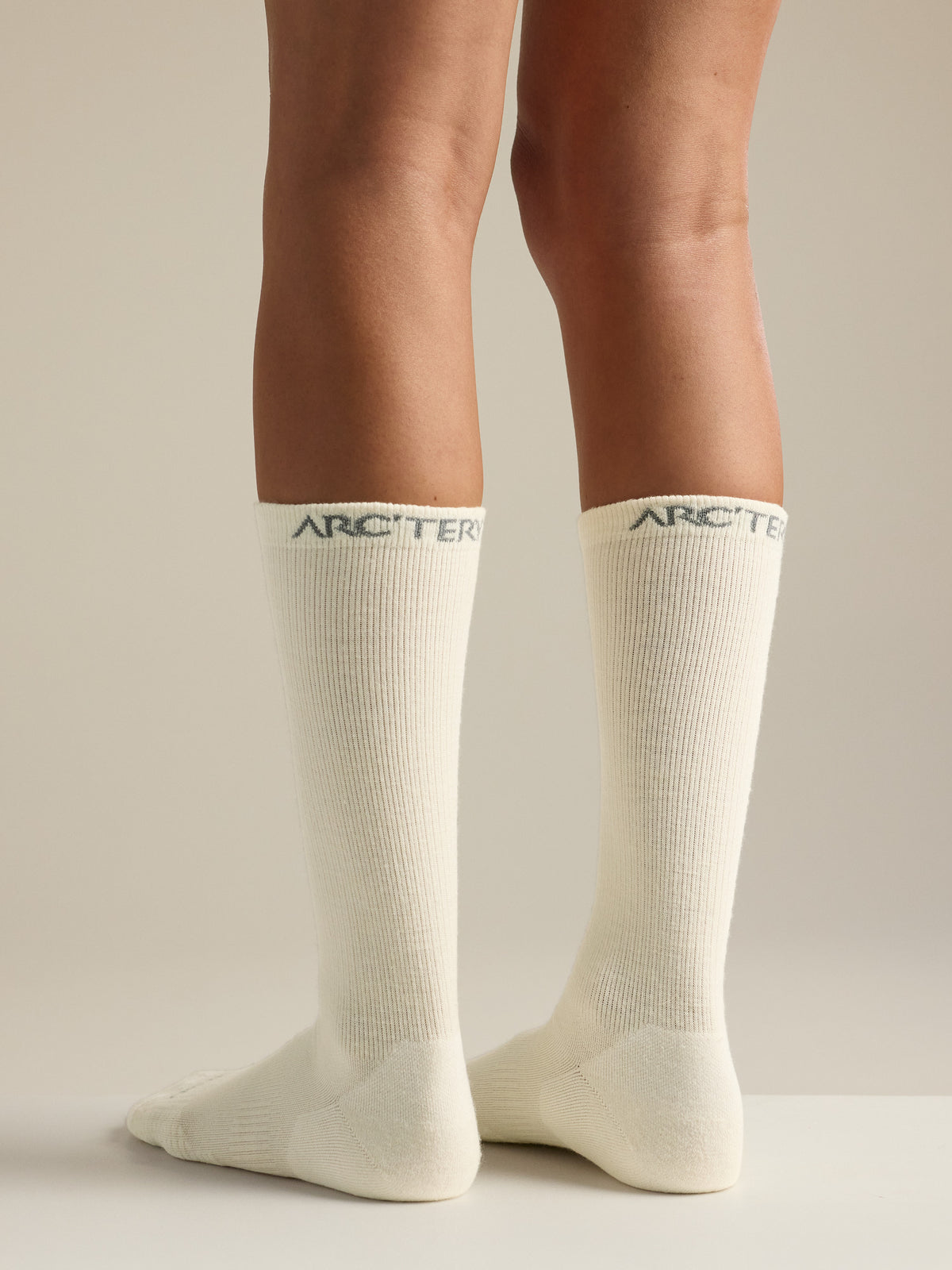 Merino Wool Mid Sock White Back View