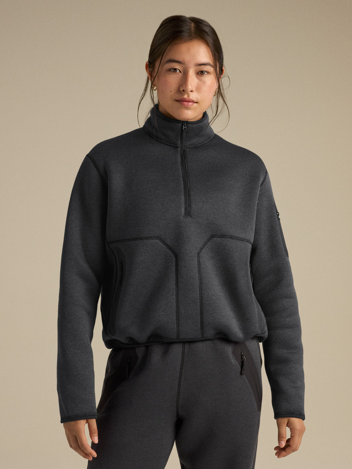 Covert 1/2 Zip Neck Women's Black Heather Front View