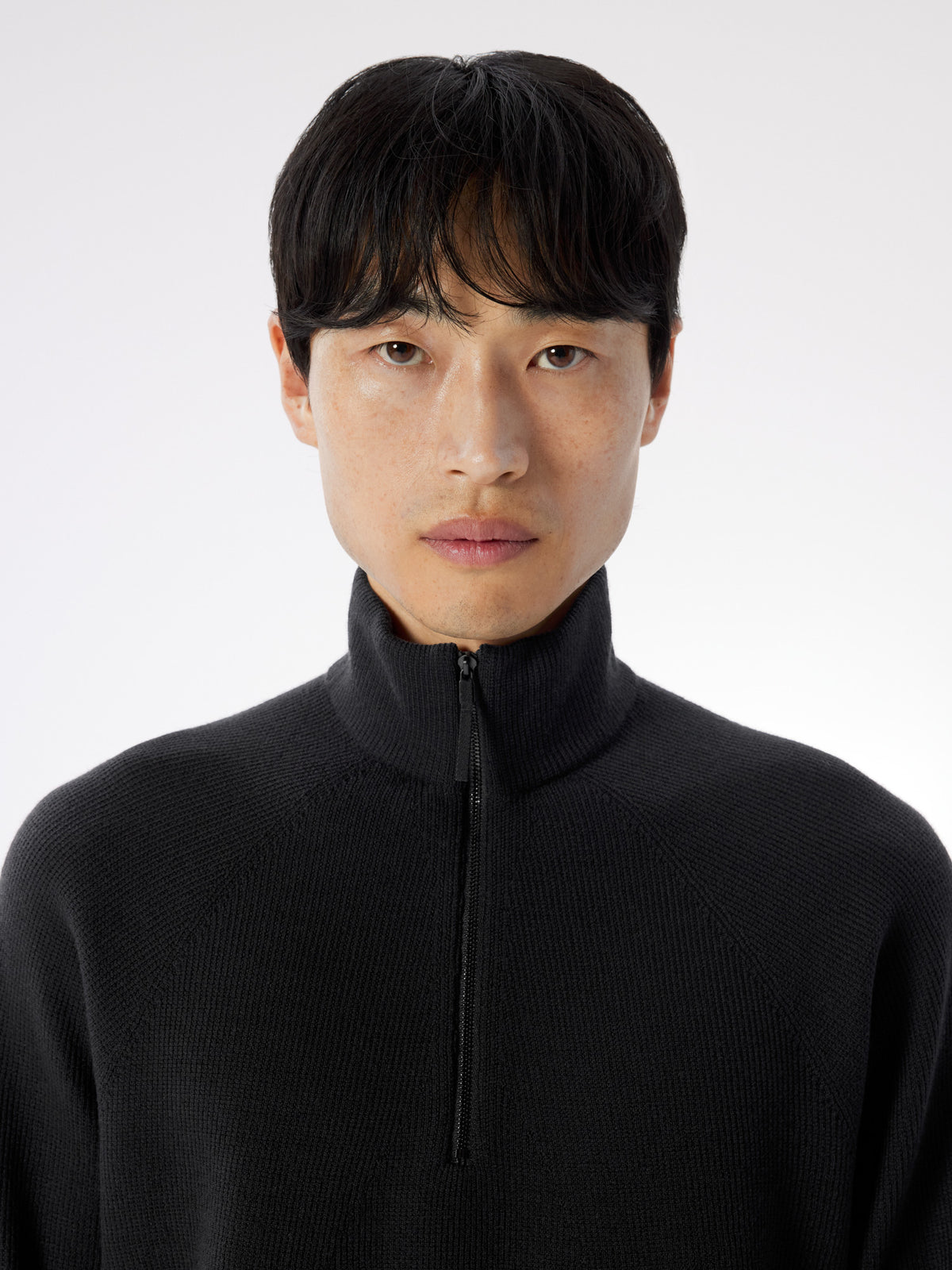 Conic Wool Half Zip Neck Black Detail 1