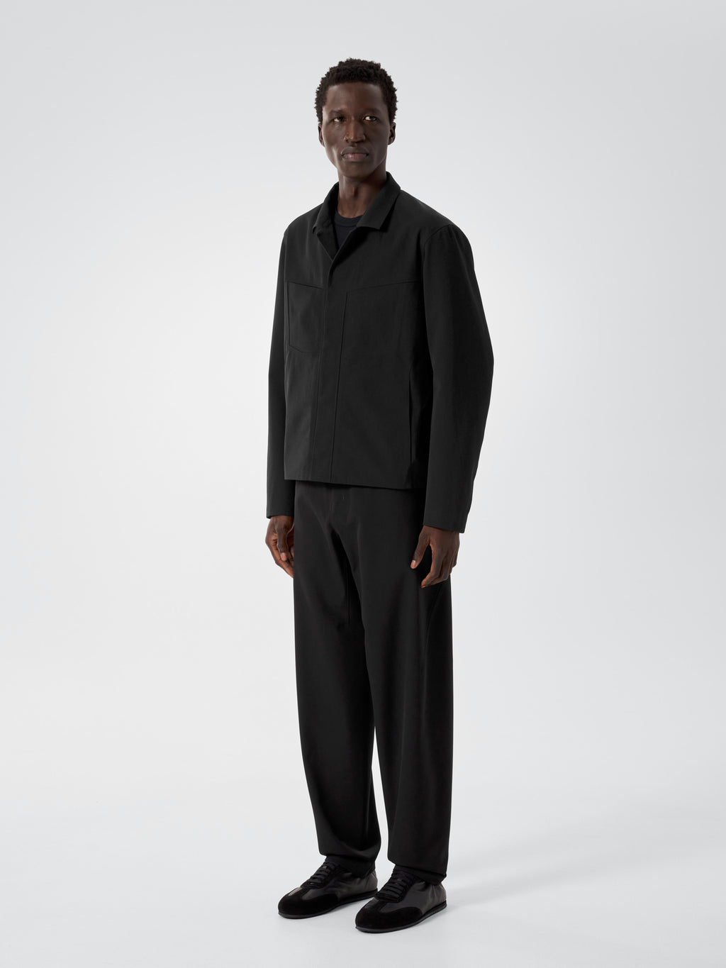 Voronoi Wool Jacket Black 3 4 Front View