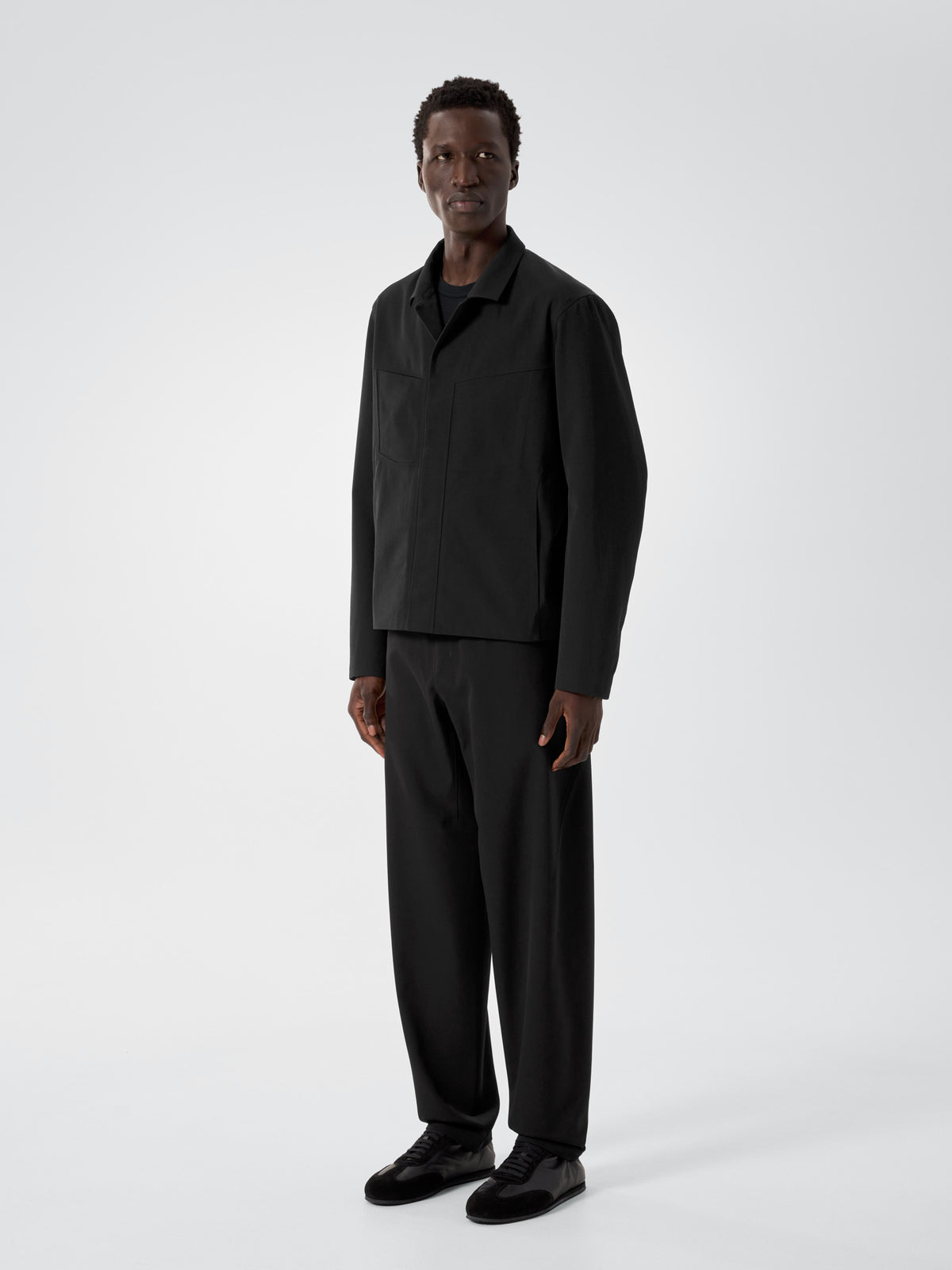 Voronoi Wool Jacket Black 3 4 Front View