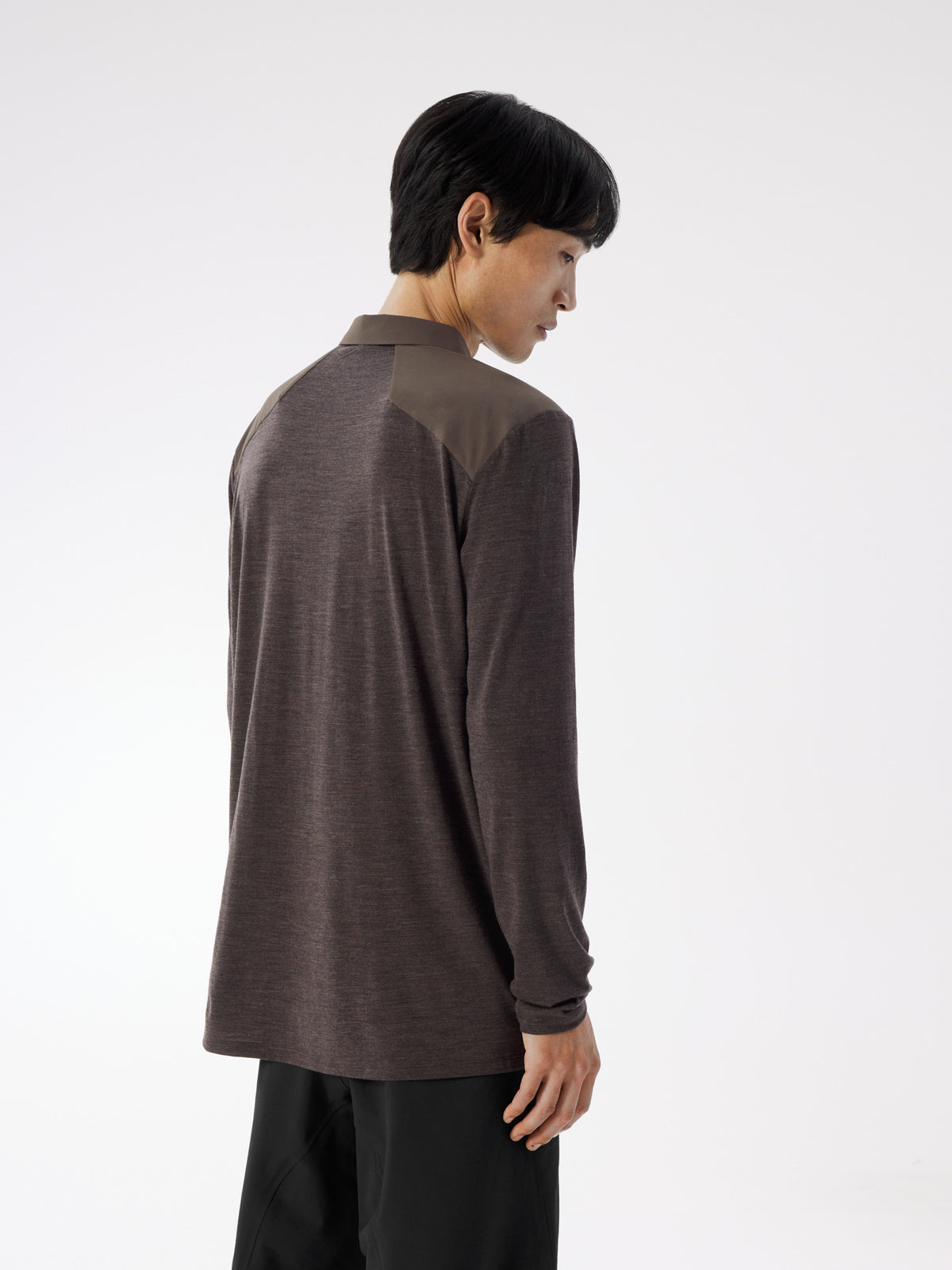 Frame Polo Shirt LS Sable Heather Back View